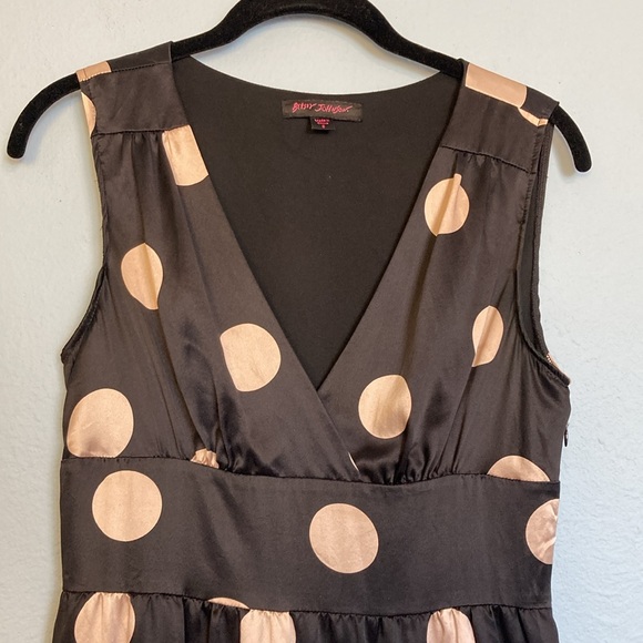 Vintage Betsey Johnson Womens Size 6 100% Silk Black Mini Dress Polka Dots Pinup - Picture 2 of 9